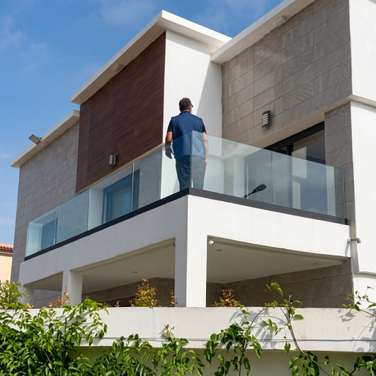 Garde-corps verre à pinces sur villa contemporaine à Tanger — WeAlu Aluminium Tanger