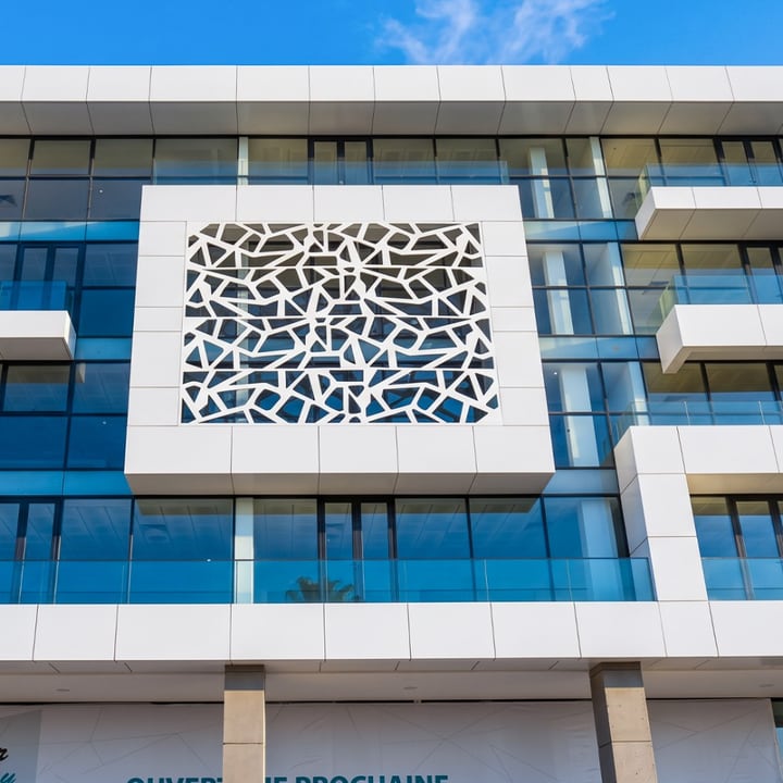 Habillage de façade en aluminium composite avec motif décoratif à Tanger — WeAlu Alucobond